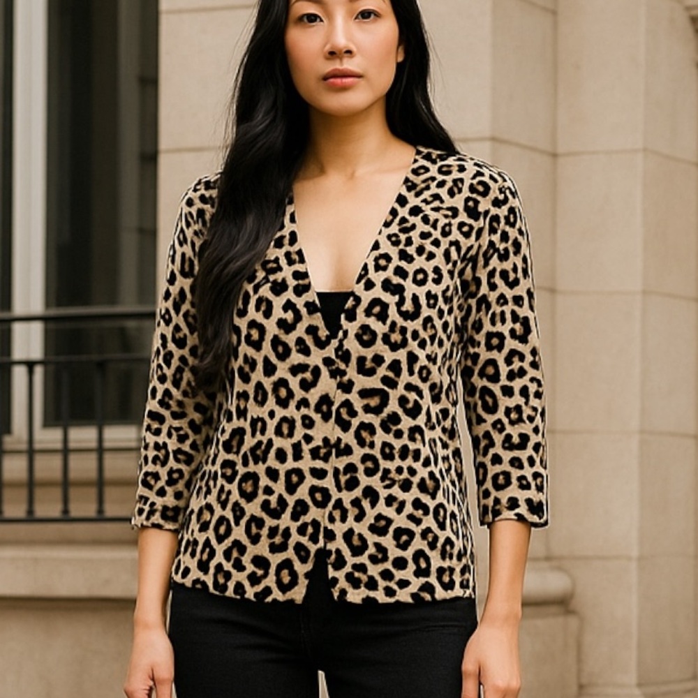 White House Black Market Leopard Print Cardigan Sweater Size S